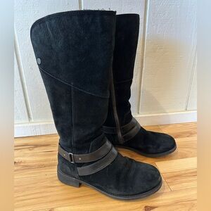 The North Face Tall Leather Suede Boots Black Size 8.5 Red quilted lining